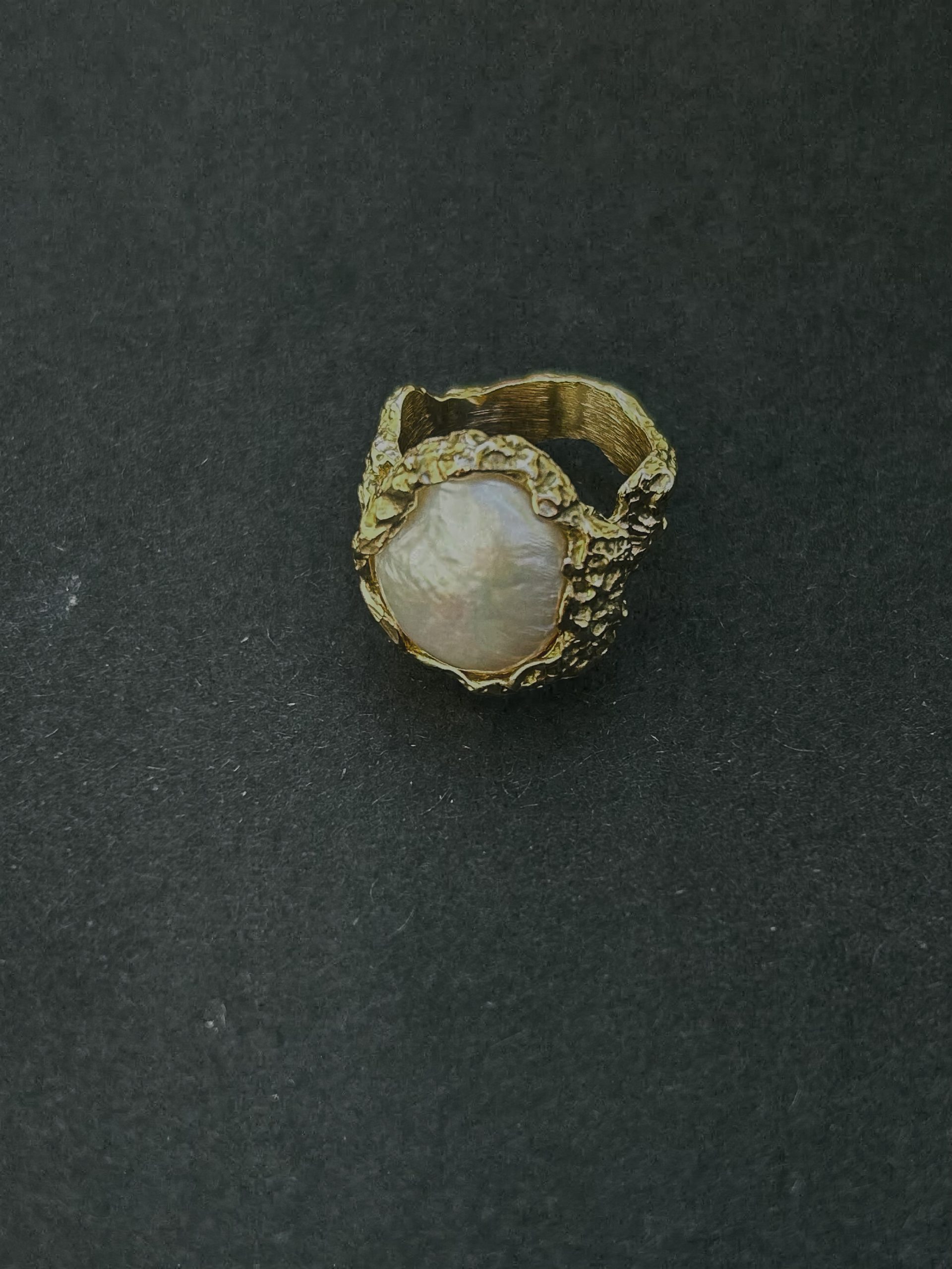 one of a kind sculptural ring with freshwater pearl