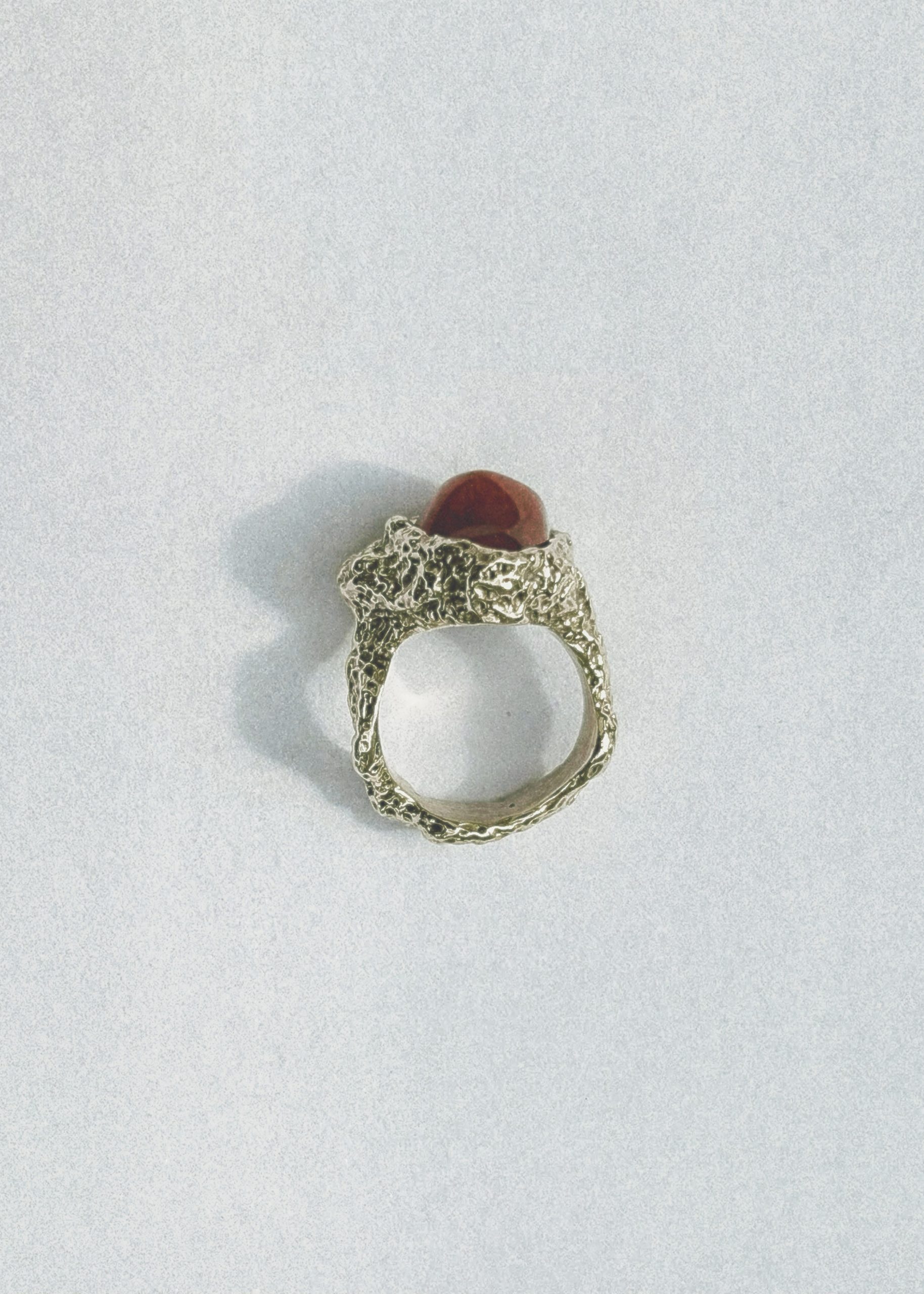 one of a kind sculptural ring with red agate gemstone
