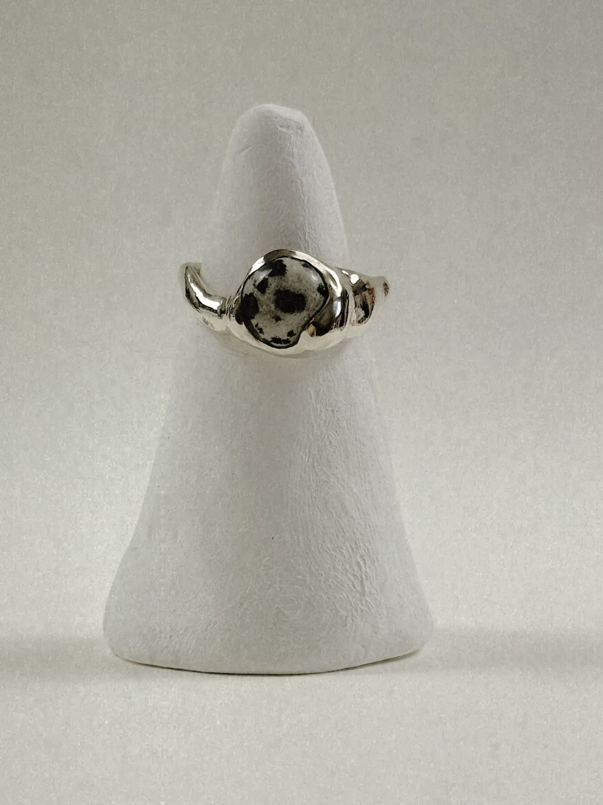 wabi sabi inspired ring with dalmatian jasper