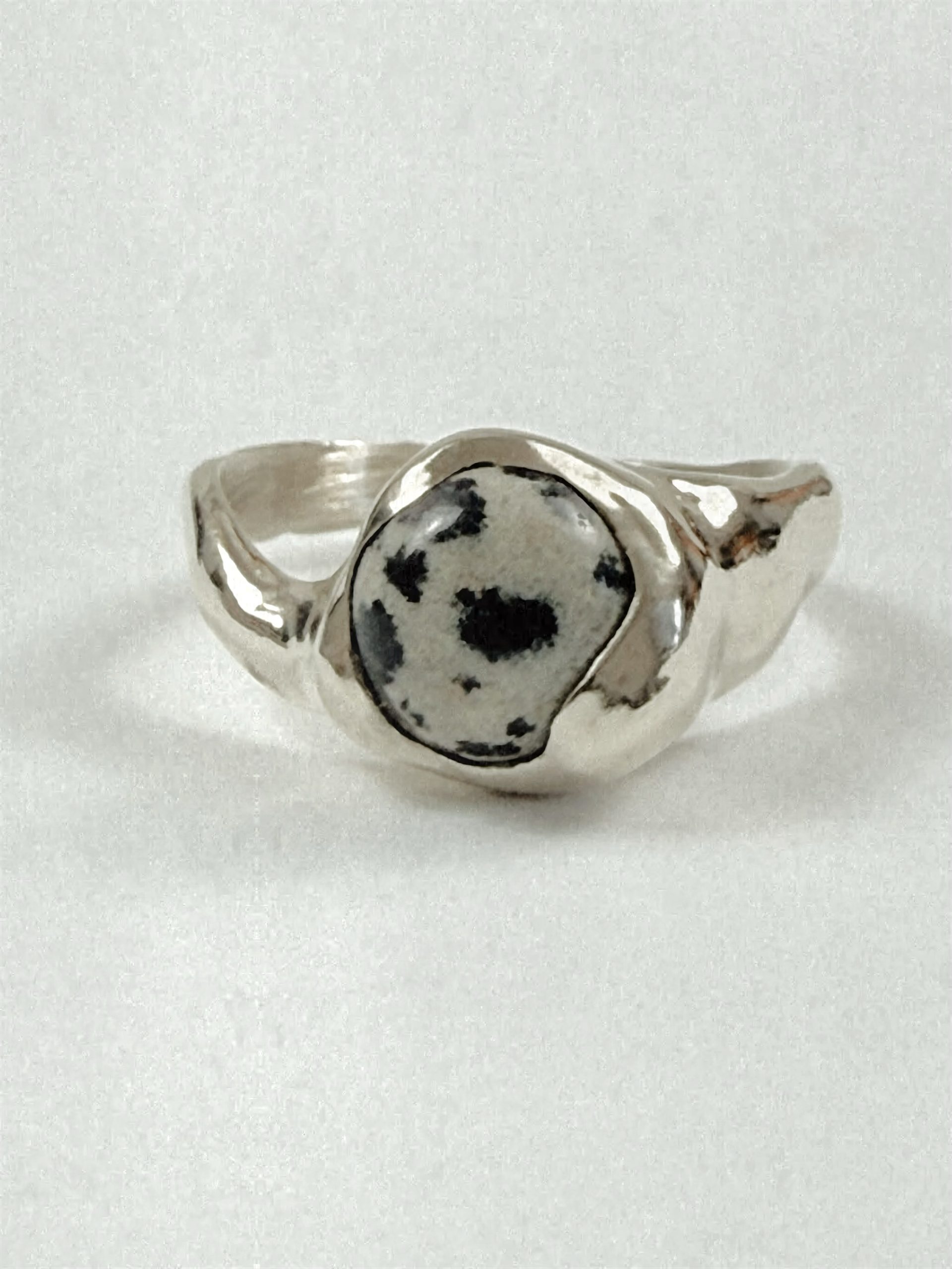 handcrafted brass ring with dalmatian jasper