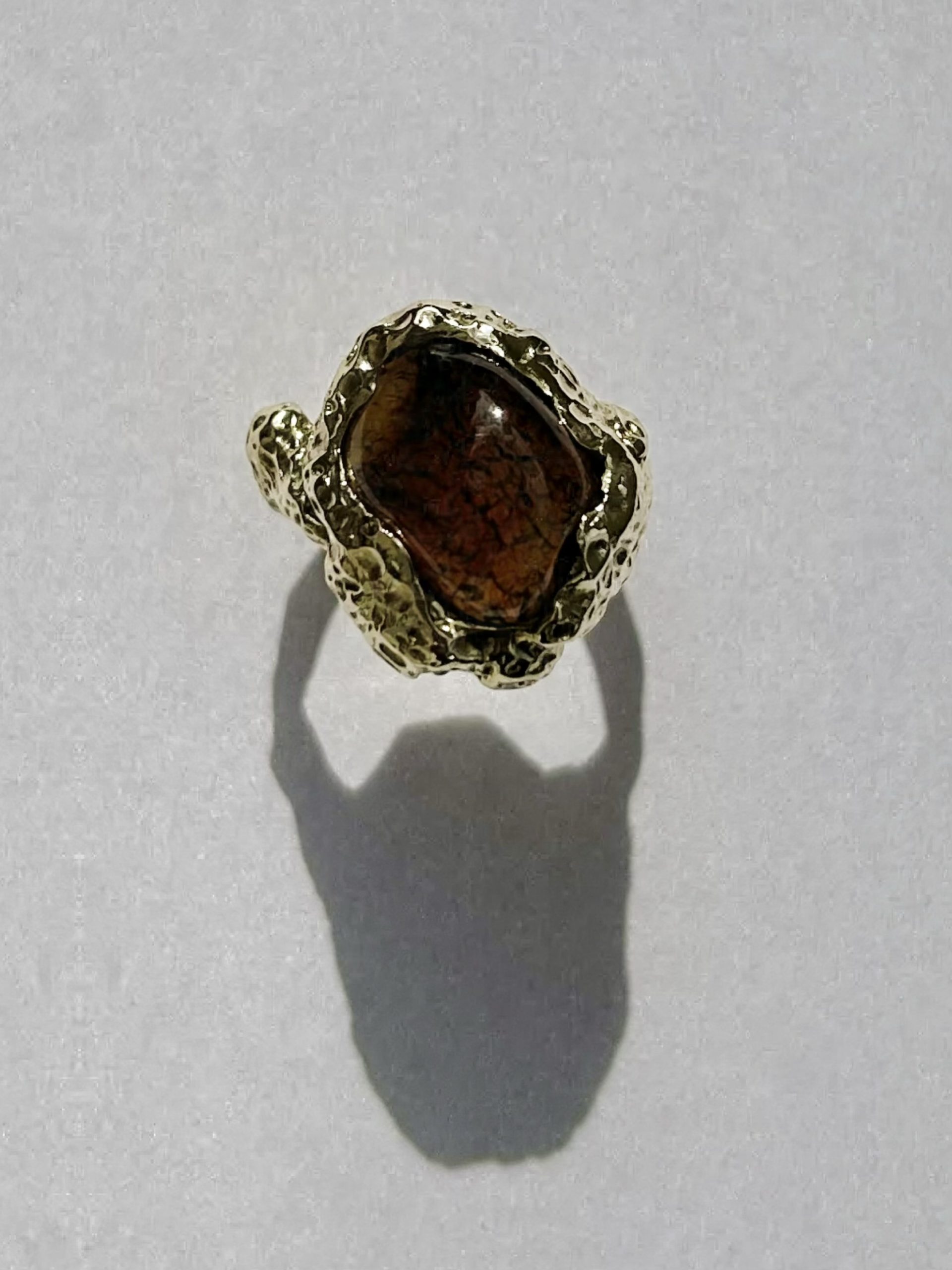 raw organic textured sculptural ring with agate
