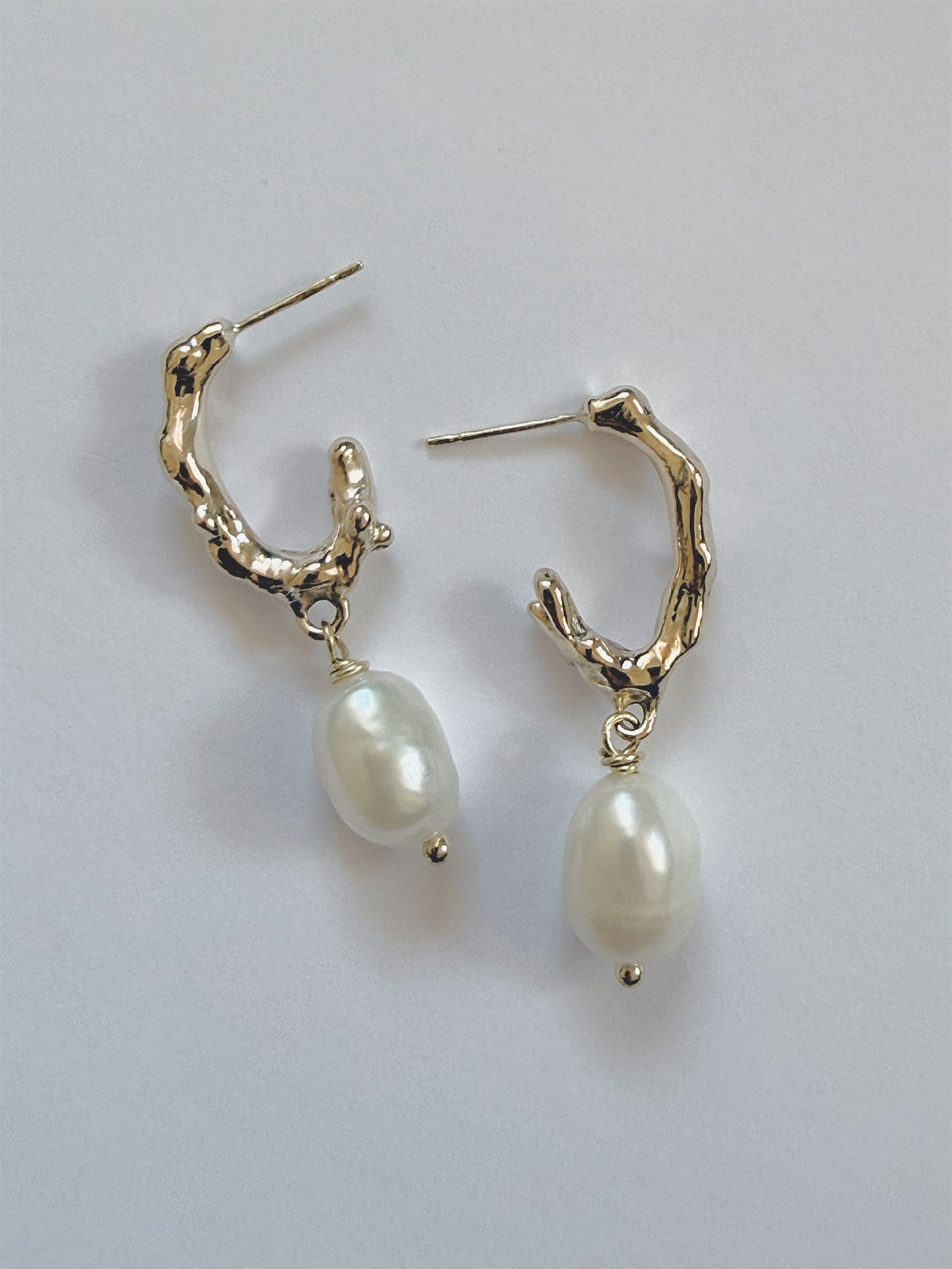 organic shape hoop earrings with freshwater pearls