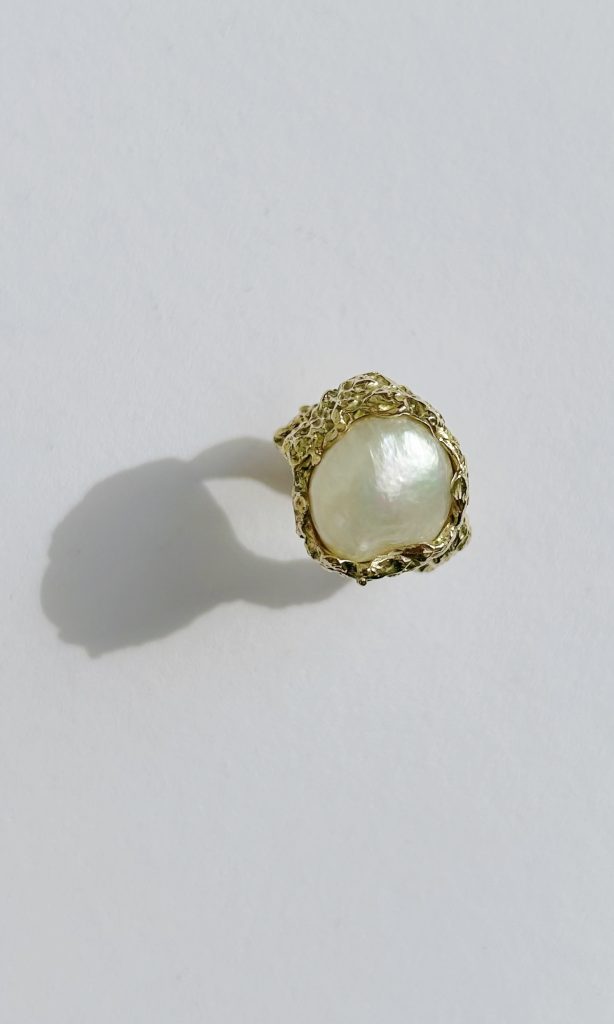 statement sculptural ring with freshwater pearl
