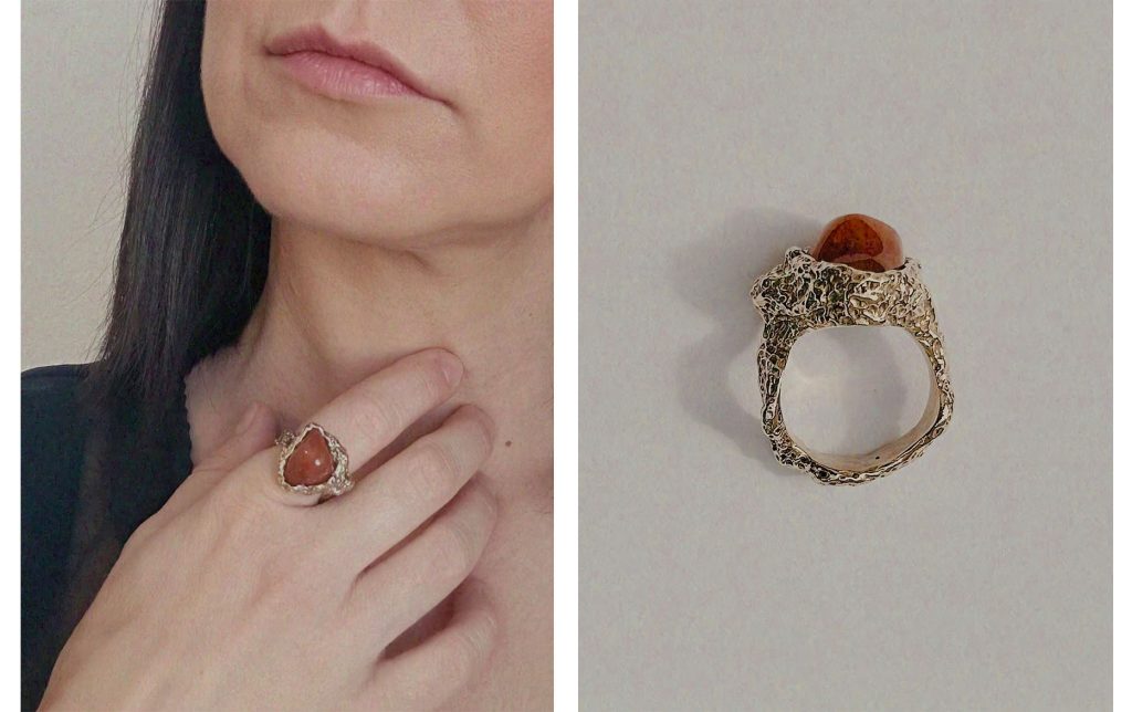 Sculptural statement ring with carnelian